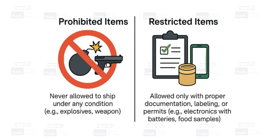 Difference between prohibited and restricted items for shipping from Canada
