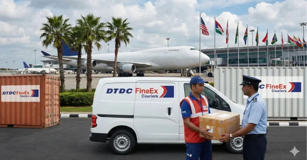 International courier parcel prepared at FineEx in Surrey