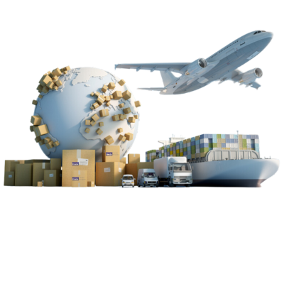 Global logistics services by FineEx Couriers with various delivery modes - air, sea, and land.