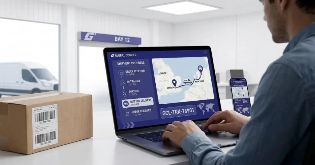 Step by step courier services tracking process using tracking number and shipment updates