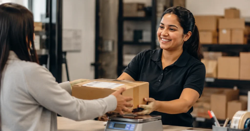 behind the counter at FineEx Couriers